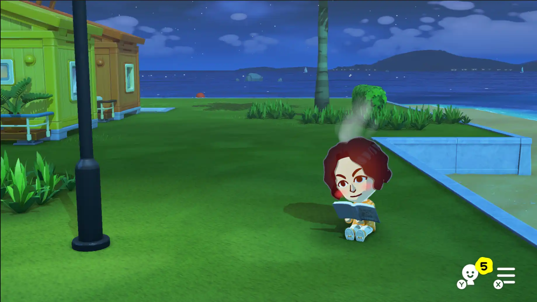 Tomodachi Life in-game scene illustrating books and goods slots