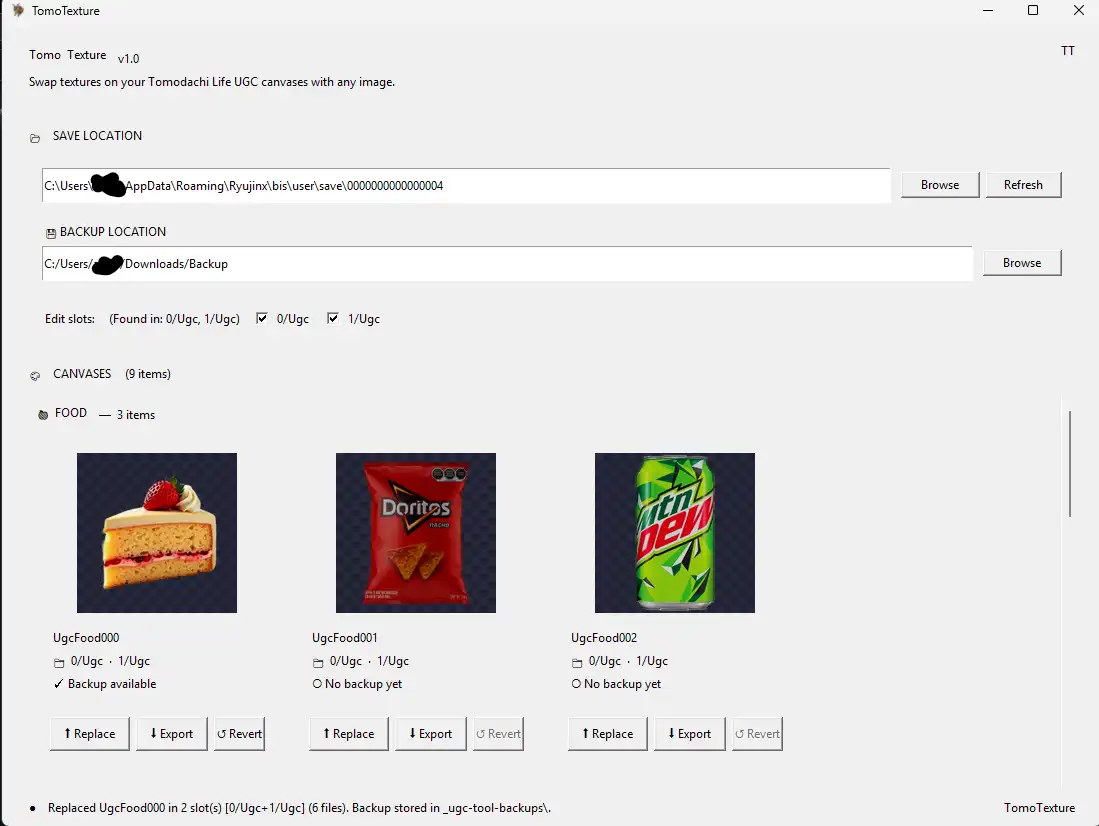 TomoTexture showing saved canvas thumbnails after edits